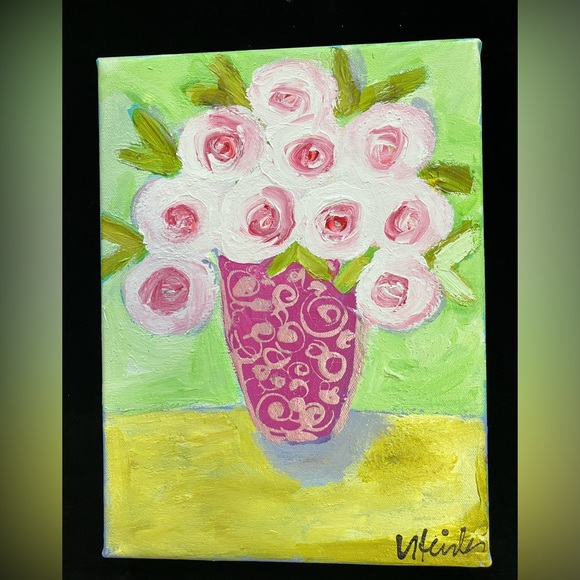 Pink Peonies “ An Original Still Life Acrylic Painting  12”x9” On Canvas - Picture 3 of 10